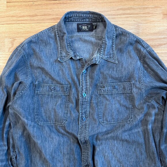 Double RL RRL Washed Black Chambray Long Sleeve Work Shirt XL - Picture 11 of 11
